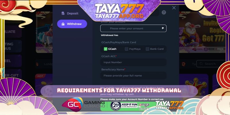 Requirements for TAYA777 Withdrawal