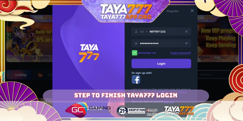 Step to finish TAYA777 Login