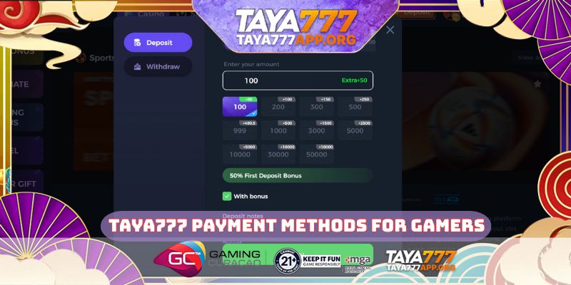 TAYA777 payment methods for gamers